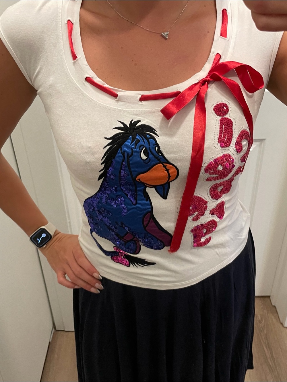Iceberg White Short-Sleeve Tee with Pink Ribbon & Eeyore Applique